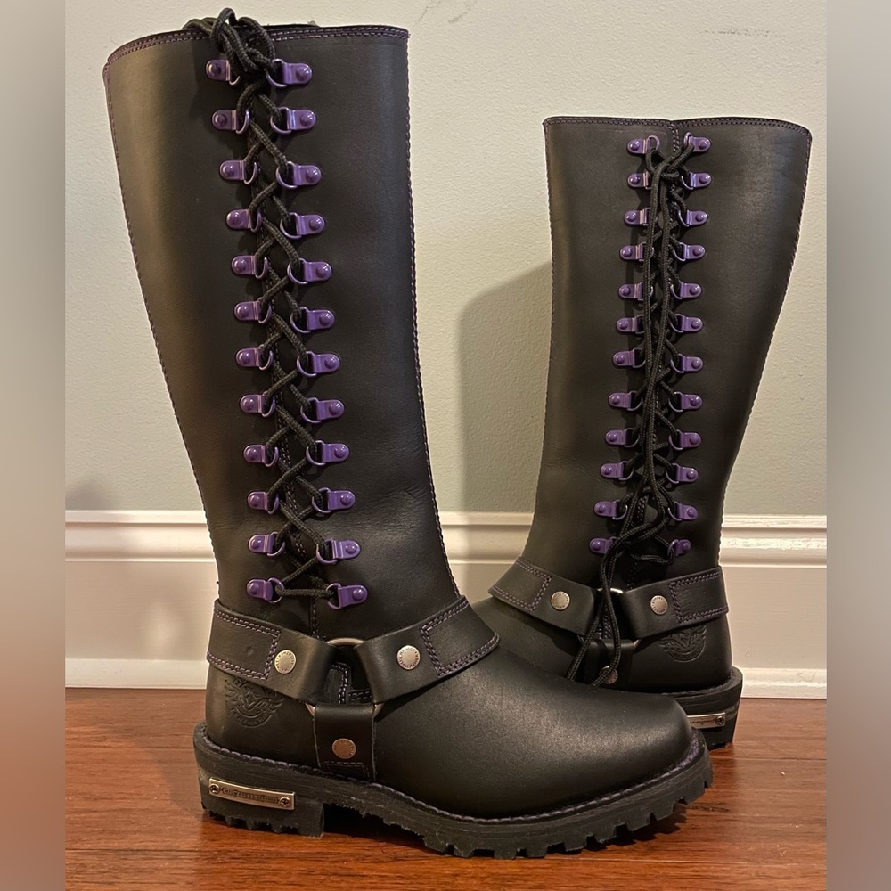 Milwaukee Leather Boots with Purple Accent Lacing